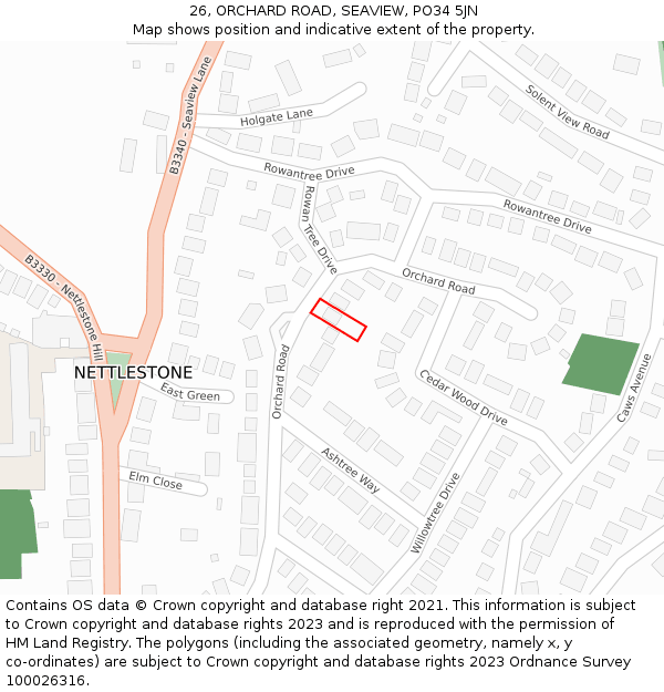 26, ORCHARD ROAD, SEAVIEW, PO34 5JN: Location map and indicative extent of plot