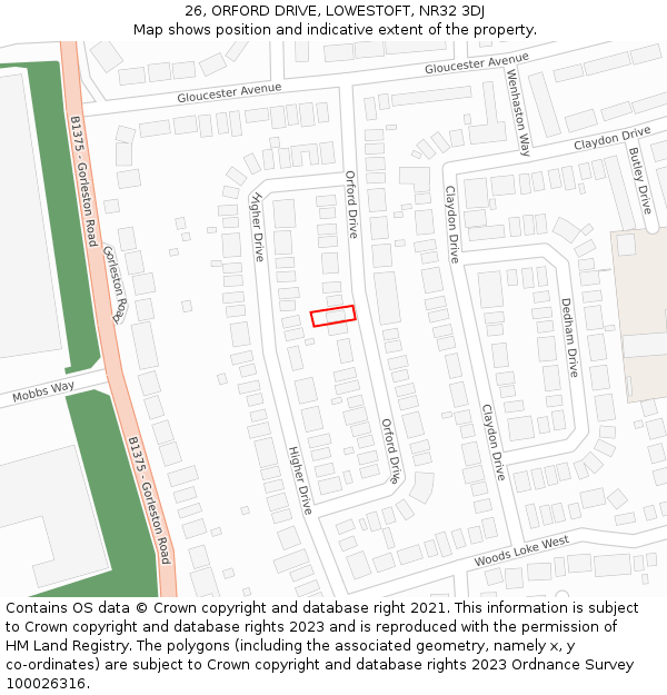 26, ORFORD DRIVE, LOWESTOFT, NR32 3DJ: Location map and indicative extent of plot