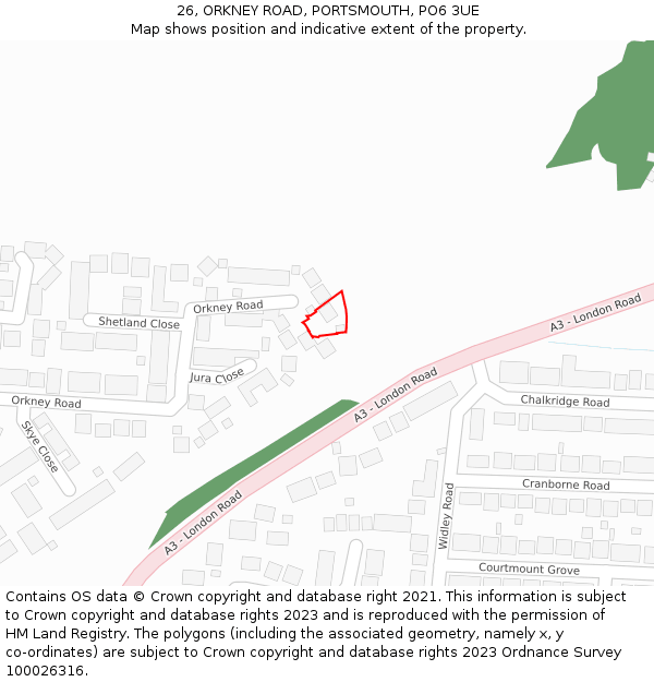 26, ORKNEY ROAD, PORTSMOUTH, PO6 3UE: Location map and indicative extent of plot