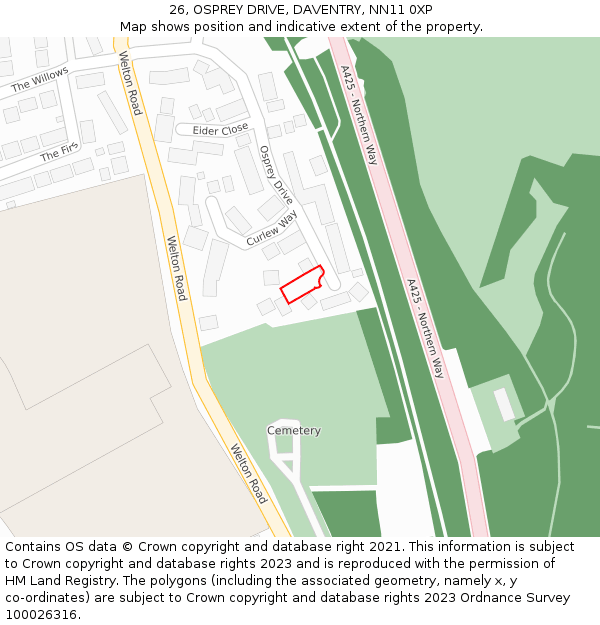 26, OSPREY DRIVE, DAVENTRY, NN11 0XP: Location map and indicative extent of plot