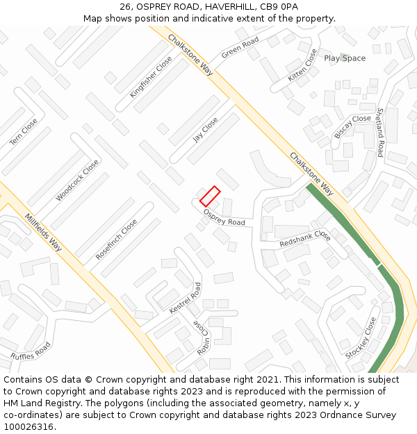 26, OSPREY ROAD, HAVERHILL, CB9 0PA: Location map and indicative extent of plot