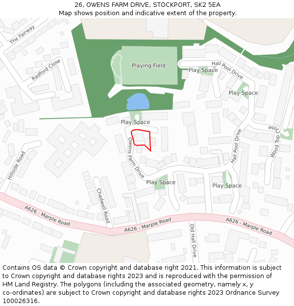 26, OWENS FARM DRIVE, STOCKPORT, SK2 5EA: Location map and indicative extent of plot