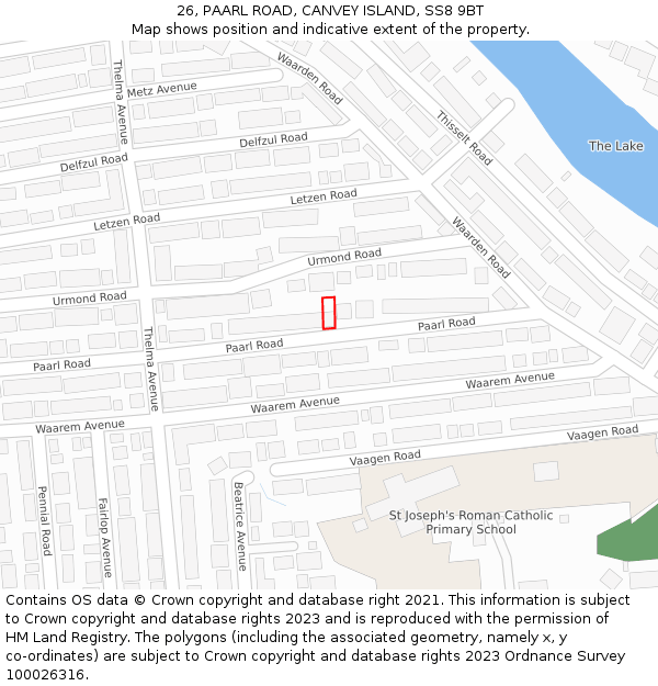 26, PAARL ROAD, CANVEY ISLAND, SS8 9BT: Location map and indicative extent of plot