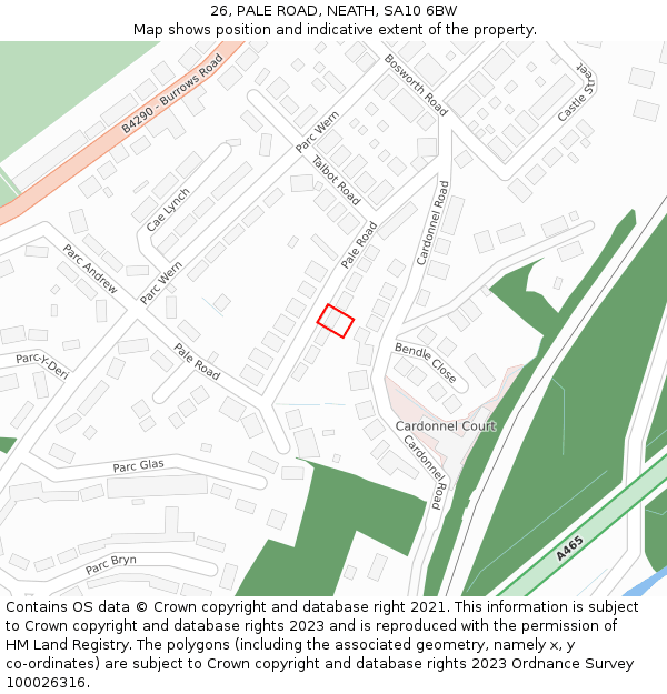 26, PALE ROAD, NEATH, SA10 6BW: Location map and indicative extent of plot