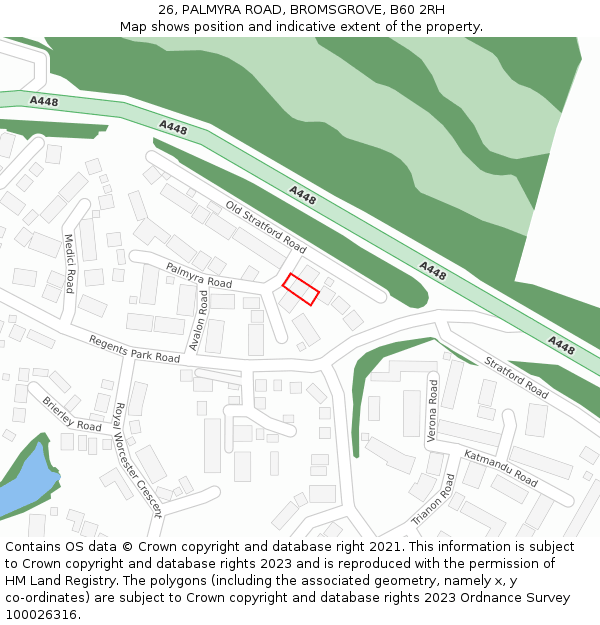 26, PALMYRA ROAD, BROMSGROVE, B60 2RH: Location map and indicative extent of plot