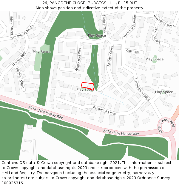 26, PANGDENE CLOSE, BURGESS HILL, RH15 9UT: Location map and indicative extent of plot