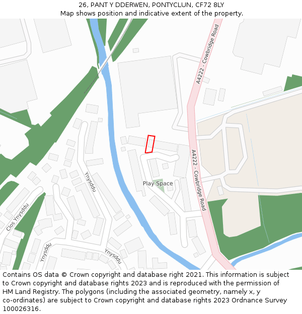 26, PANT Y DDERWEN, PONTYCLUN, CF72 8LY: Location map and indicative extent of plot