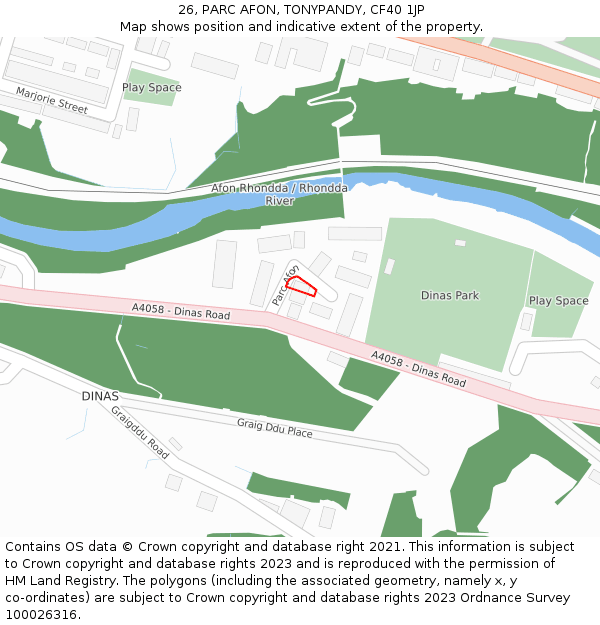 26, PARC AFON, TONYPANDY, CF40 1JP: Location map and indicative extent of plot