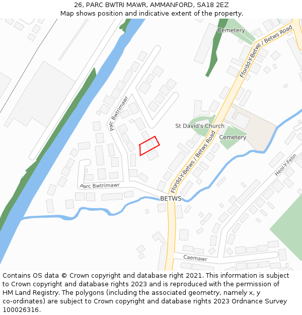 26, PARC BWTRI MAWR, AMMANFORD, SA18 2EZ: Location map and indicative extent of plot