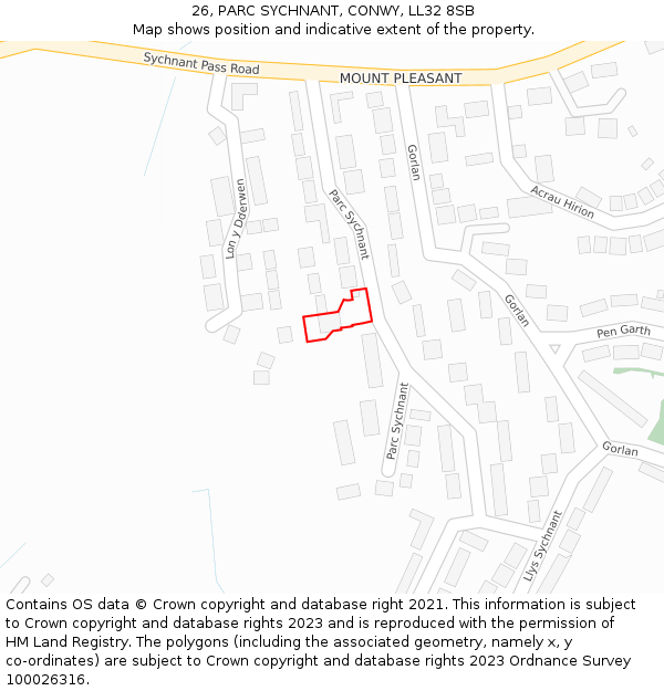 26, PARC SYCHNANT, CONWY, LL32 8SB: Location map and indicative extent of plot