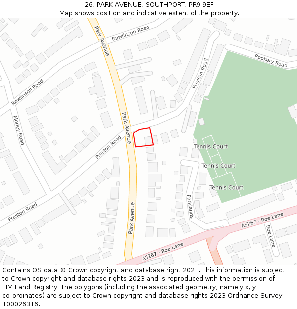 26, PARK AVENUE, SOUTHPORT, PR9 9EF: Location map and indicative extent of plot