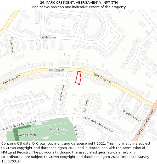 26, PARK CRESCENT, ABERGAVENNY, NP7 5TH: Location map and indicative extent of plot