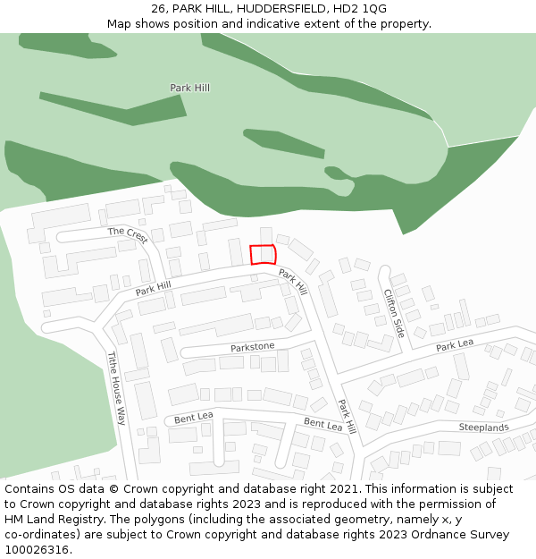 26, PARK HILL, HUDDERSFIELD, HD2 1QG: Location map and indicative extent of plot