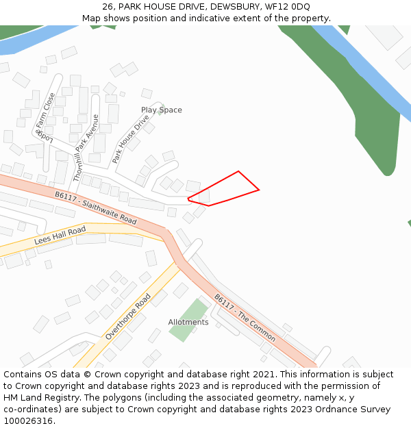 26, PARK HOUSE DRIVE, DEWSBURY, WF12 0DQ: Location map and indicative extent of plot