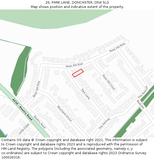 26, PARK LANE, DONCASTER, DN4 5LG: Location map and indicative extent of plot