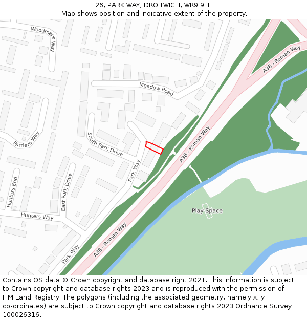 26, PARK WAY, DROITWICH, WR9 9HE: Location map and indicative extent of plot