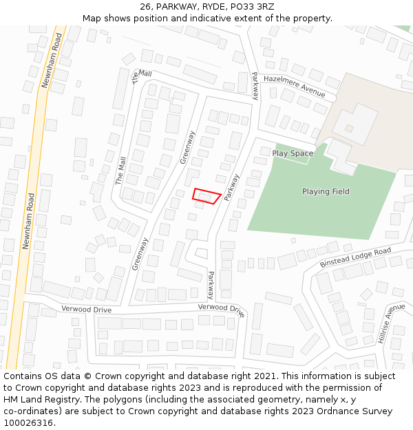 26, PARKWAY, RYDE, PO33 3RZ: Location map and indicative extent of plot