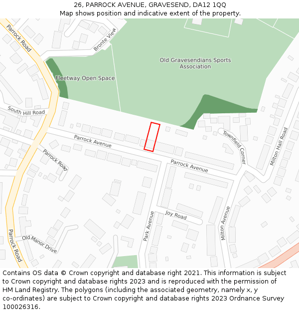 26, PARROCK AVENUE, GRAVESEND, DA12 1QQ: Location map and indicative extent of plot