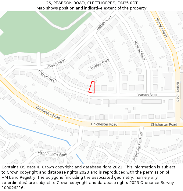 26, PEARSON ROAD, CLEETHORPES, DN35 0DT: Location map and indicative extent of plot