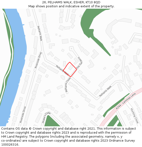 26, PELHAMS WALK, ESHER, KT10 8QD: Location map and indicative extent of plot