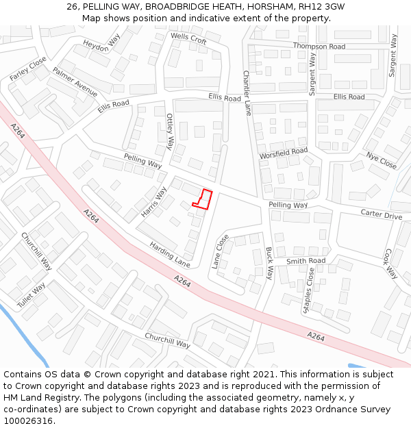 26, PELLING WAY, BROADBRIDGE HEATH, HORSHAM, RH12 3GW: Location map and indicative extent of plot