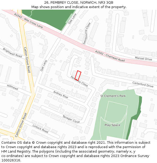 26, PEMBREY CLOSE, NORWICH, NR3 3QB: Location map and indicative extent of plot