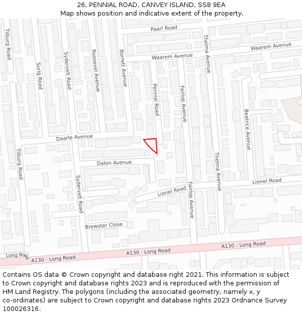 26, PENNIAL ROAD, CANVEY ISLAND, SS8 9EA: Location map and indicative extent of plot