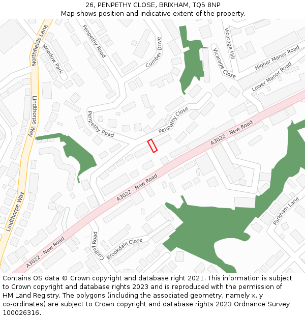 26, PENPETHY CLOSE, BRIXHAM, TQ5 8NP: Location map and indicative extent of plot