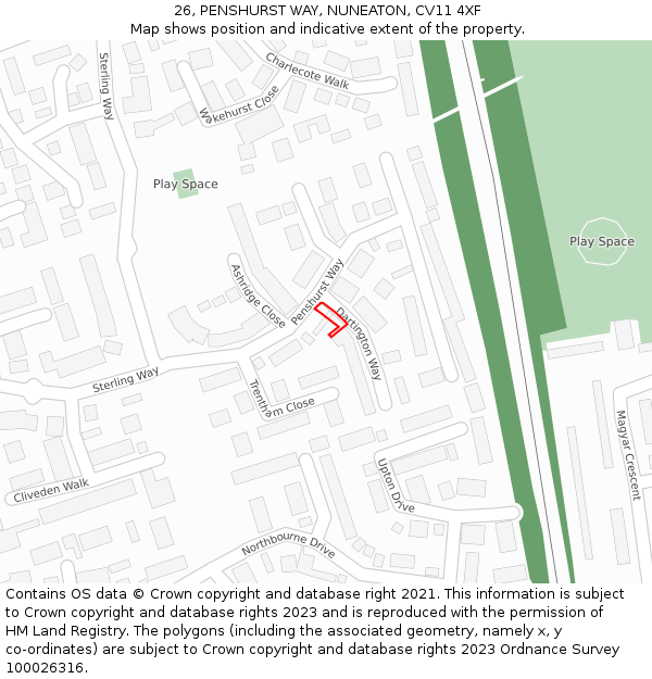 26, PENSHURST WAY, NUNEATON, CV11 4XF: Location map and indicative extent of plot