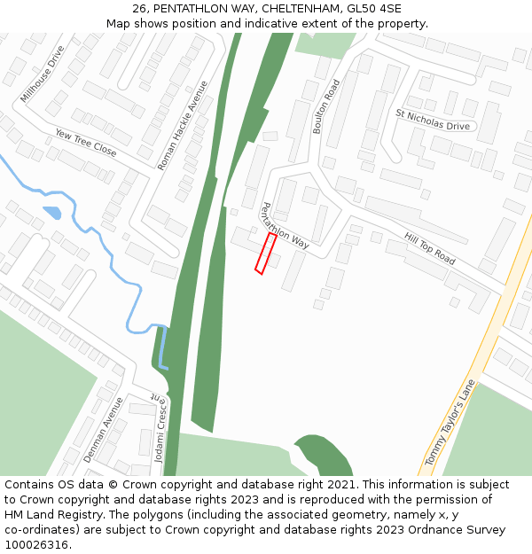 26, PENTATHLON WAY, CHELTENHAM, GL50 4SE: Location map and indicative extent of plot