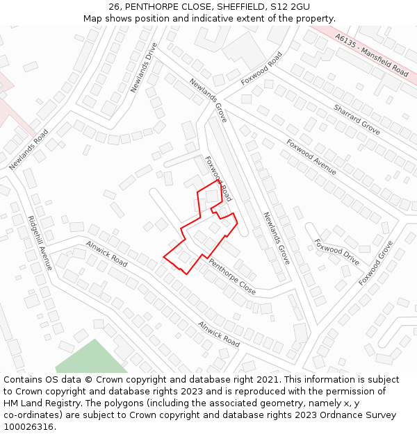 26, PENTHORPE CLOSE, SHEFFIELD, S12 2GU: Location map and indicative extent of plot