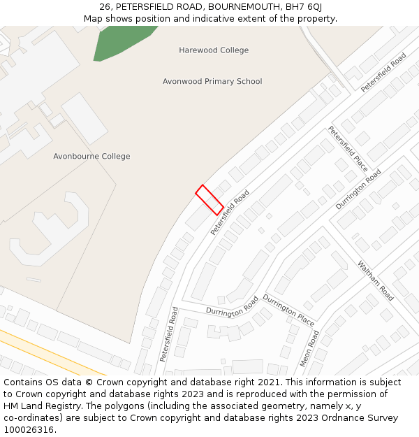 26, PETERSFIELD ROAD, BOURNEMOUTH, BH7 6QJ: Location map and indicative extent of plot