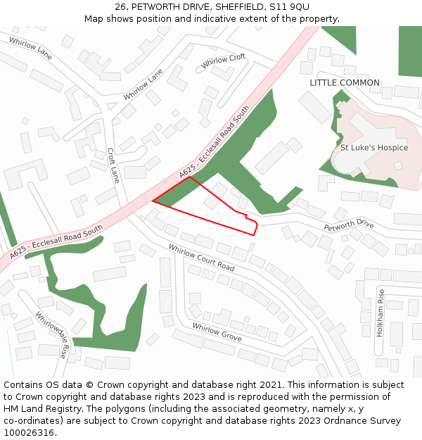 26, PETWORTH DRIVE, SHEFFIELD, S11 9QU: Location map and indicative extent of plot