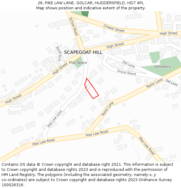 26, PIKE LAW LANE, GOLCAR, HUDDERSFIELD, HD7 4PL: Location map and indicative extent of plot