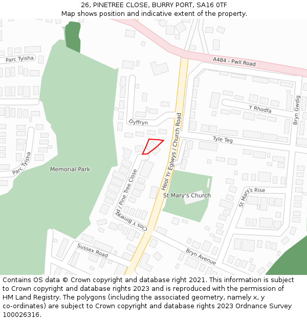 26, PINETREE CLOSE, BURRY PORT, SA16 0TF: Location map and indicative extent of plot