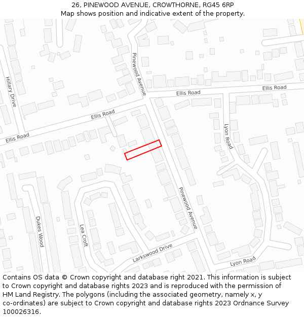 26, PINEWOOD AVENUE, CROWTHORNE, RG45 6RP: Location map and indicative extent of plot