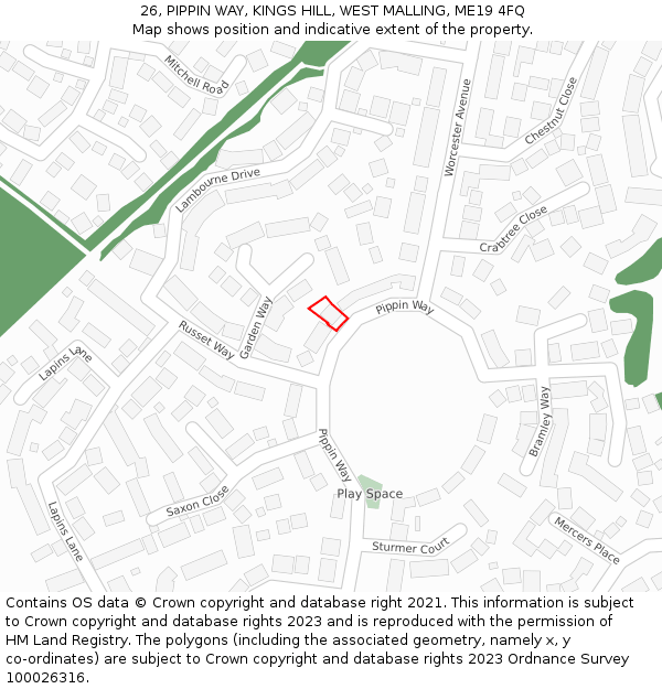 26, PIPPIN WAY, KINGS HILL, WEST MALLING, ME19 4FQ: Location map and indicative extent of plot