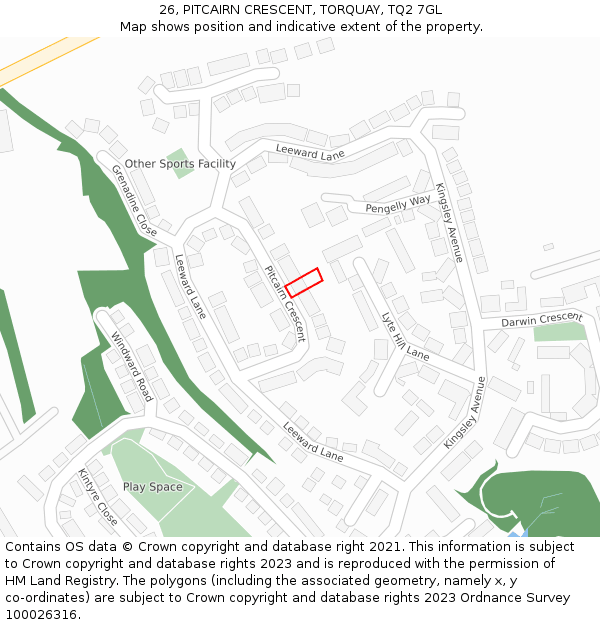 26, PITCAIRN CRESCENT, TORQUAY, TQ2 7GL: Location map and indicative extent of plot