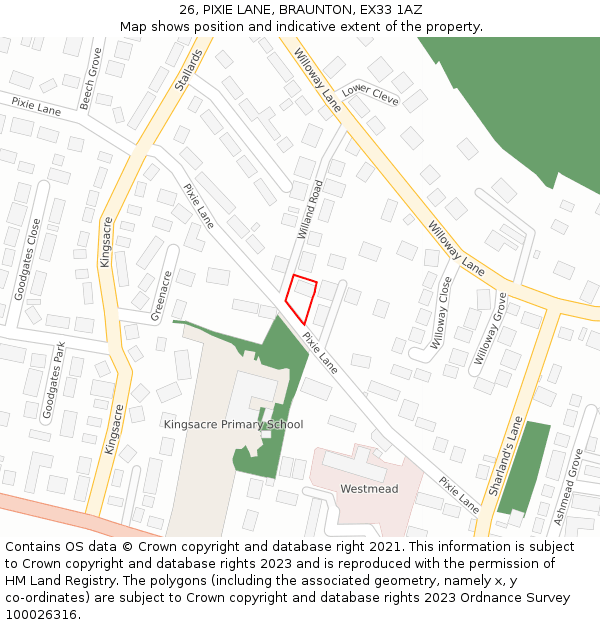 26, PIXIE LANE, BRAUNTON, EX33 1AZ: Location map and indicative extent of plot