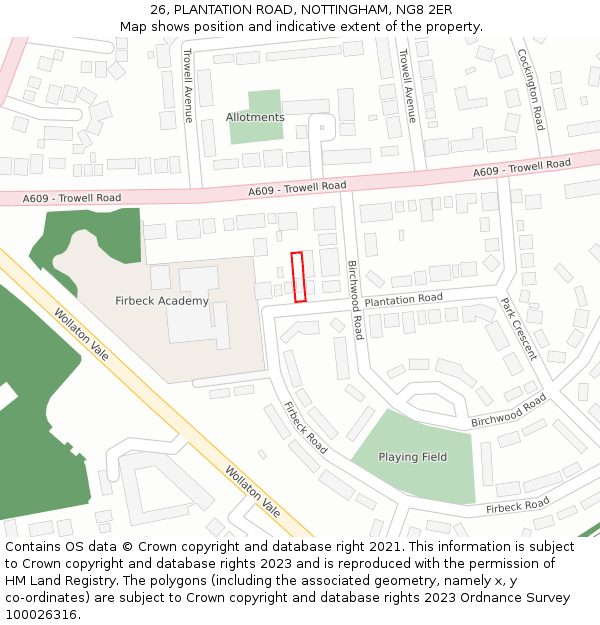 26, PLANTATION ROAD, NOTTINGHAM, NG8 2ER: Location map and indicative extent of plot