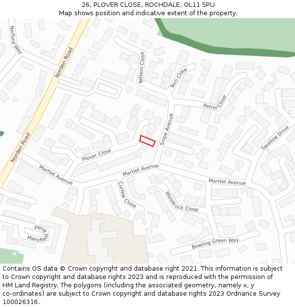26, PLOVER CLOSE, ROCHDALE, OL11 5PU: Location map and indicative extent of plot