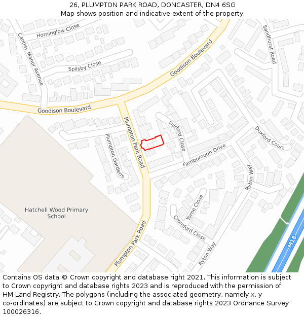 26, PLUMPTON PARK ROAD, DONCASTER, DN4 6SG: Location map and indicative extent of plot