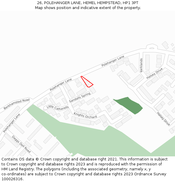 26, POLEHANGER LANE, HEMEL HEMPSTEAD, HP1 3PT: Location map and indicative extent of plot