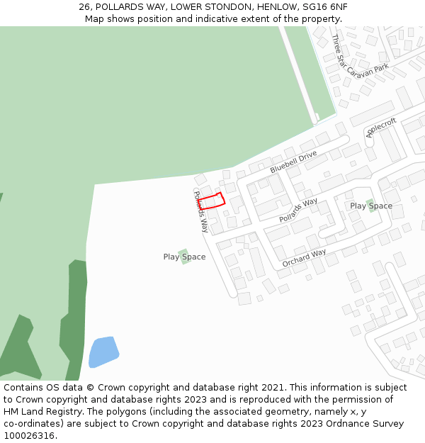 26, POLLARDS WAY, LOWER STONDON, HENLOW, SG16 6NF: Location map and indicative extent of plot