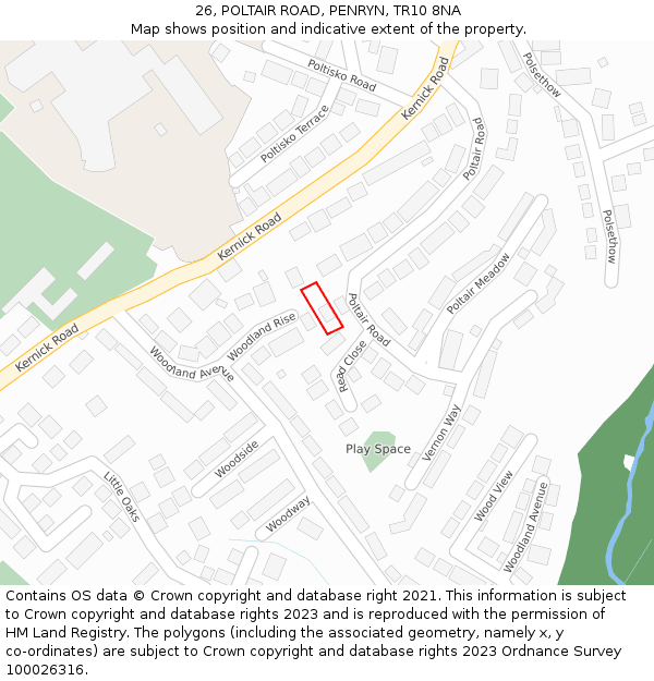 26, POLTAIR ROAD, PENRYN, TR10 8NA: Location map and indicative extent of plot