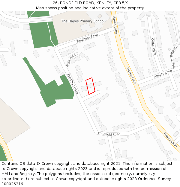 26, PONDFIELD ROAD, KENLEY, CR8 5JX: Location map and indicative extent of plot