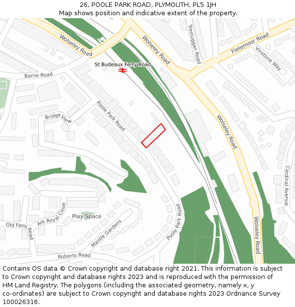 26, POOLE PARK ROAD, PLYMOUTH, PL5 1JH: Location map and indicative extent of plot