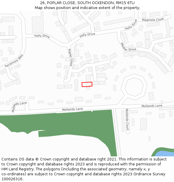 26, POPLAR CLOSE, SOUTH OCKENDON, RM15 6TU: Location map and indicative extent of plot