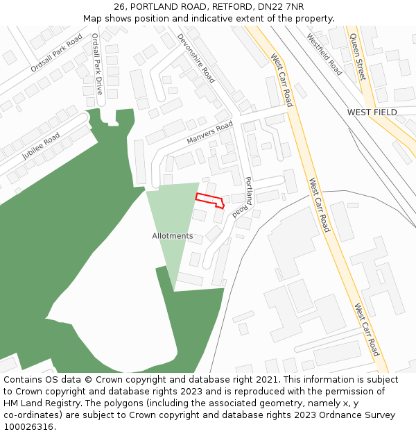 26, PORTLAND ROAD, RETFORD, DN22 7NR: Location map and indicative extent of plot