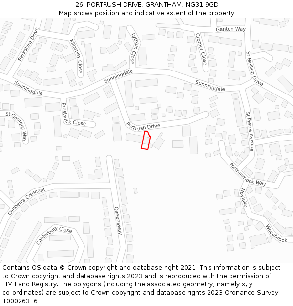 26, PORTRUSH DRIVE, GRANTHAM, NG31 9GD: Location map and indicative extent of plot